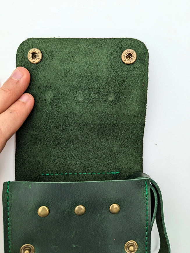 Genuine Leather Dice Pouch w/Glass Vials - Dark Green