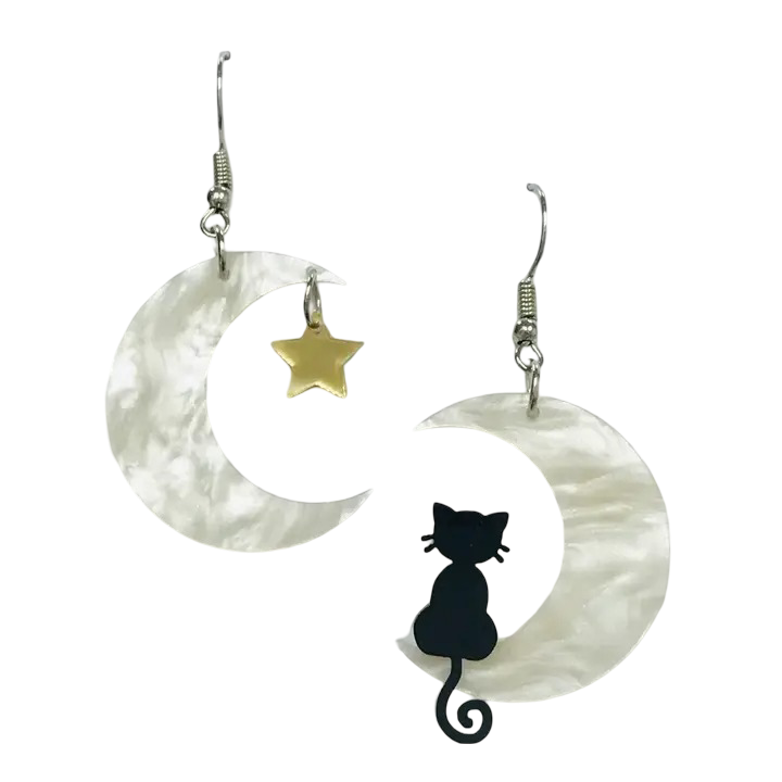 Black Cat on Moon Acrylic Earrings SimpleNGreat Clothing/Accessories