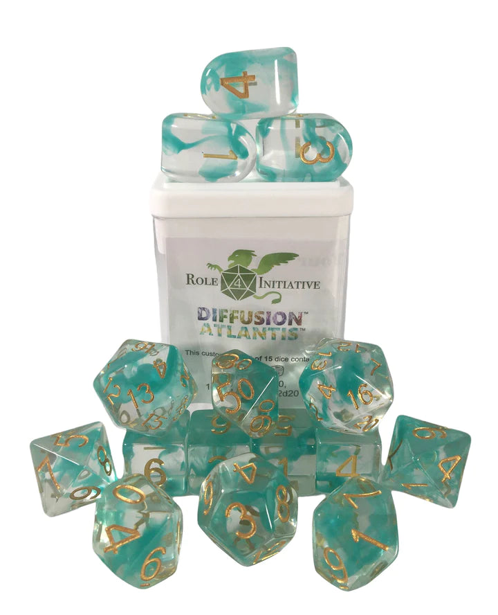 Diffusion Atlantis  - 15 Piece Dice Set Role 4 Initiative Dice
