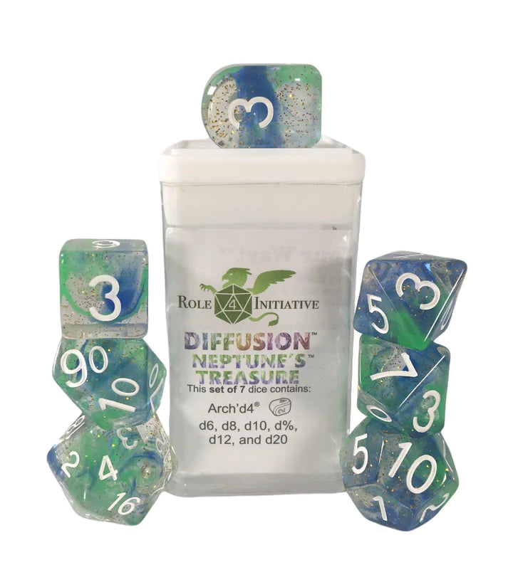 Diffusion Neptune's Treasure - 7 Piece Dice Set Role 4 Initiative Dice