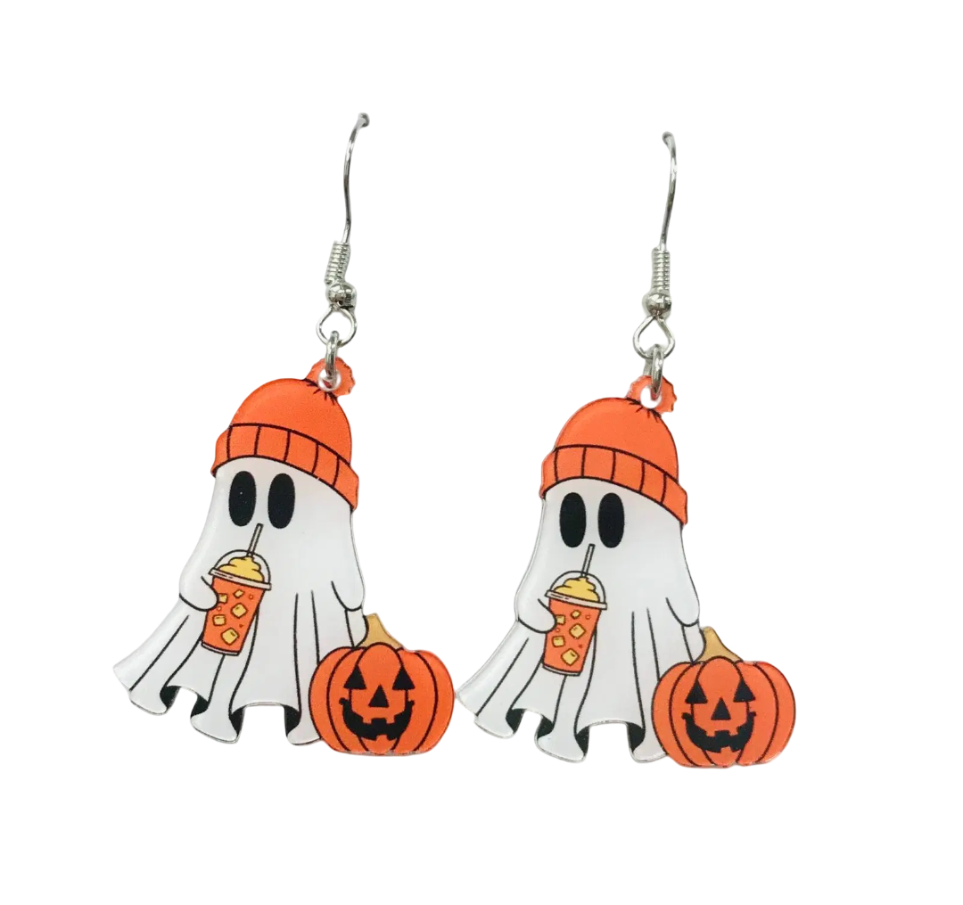 Ghost w/Beanie & Pumpkin Earrings SimpleNGreat Clothing/Accessories