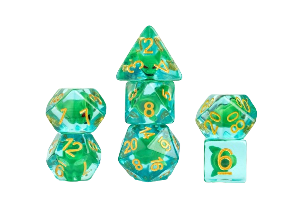 Inclusion RPG Dice Set: Pathfinder Goblin FanRoll by Metallic Dice Games Dice