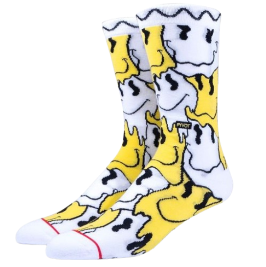 Melted Smiley Crew Socks w/Hidden Pocket Pyvot Clothing/Accessories