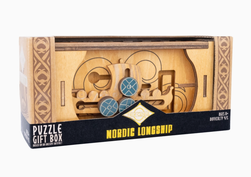 Nordic Longship Wooden Puzzle Box Project Genius Puzzles/Playthings