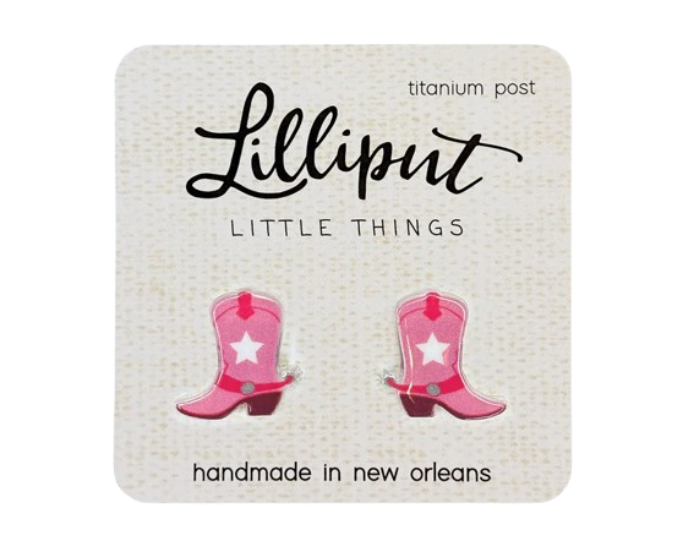 Pink Cowgirl Boot Earrings Lilliput Little Things Clothing/Accessories