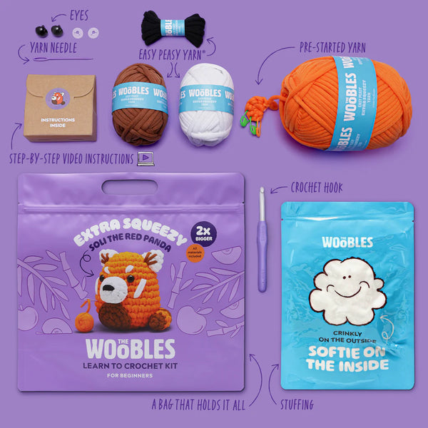 Soli the Red Panda - Woobles Beginner Extra Squeezy Crochet Kit - Nerd Herd