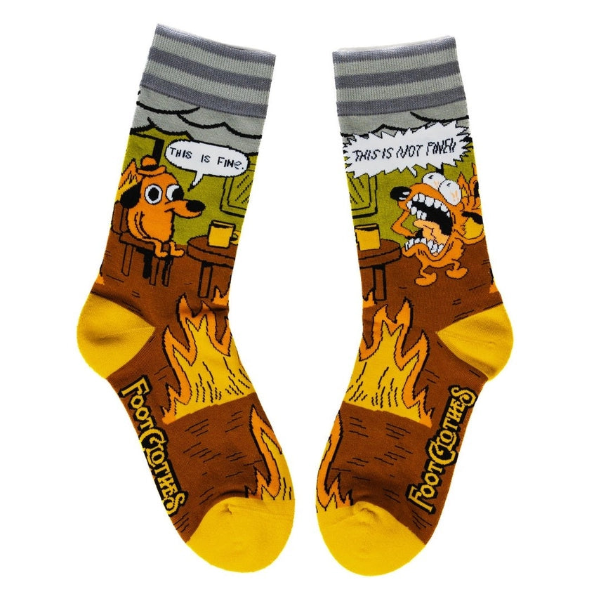 This Is Fine. Also, Not Fine. Crew Socks FootClothes LLC Clothing/Accessories