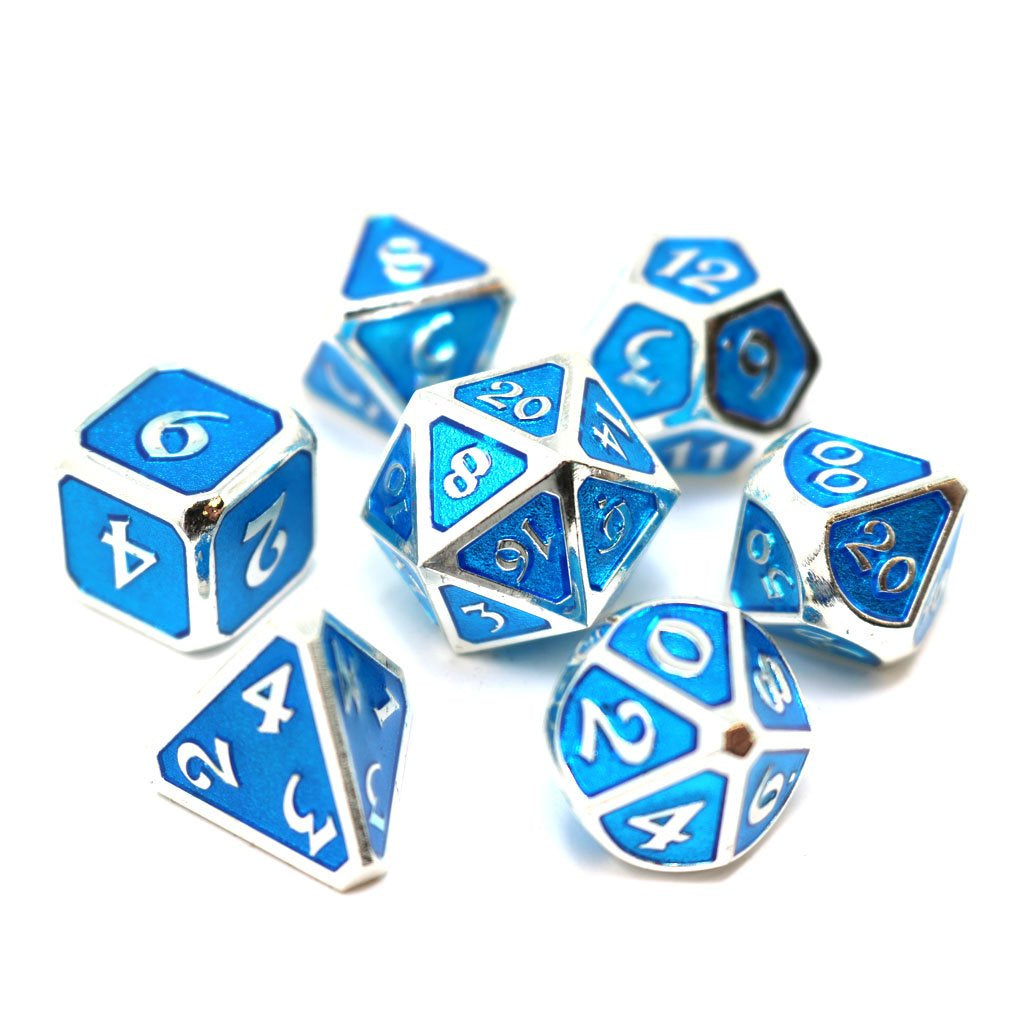 Metal Dice Set: Mythica Platinum Aquamarine Die Hard Dice Dice