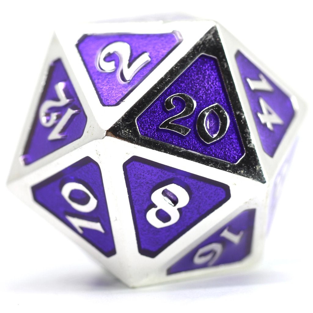 Metal Dire d20: Mythica Platinum Amethyst Die Hard Dice Dice